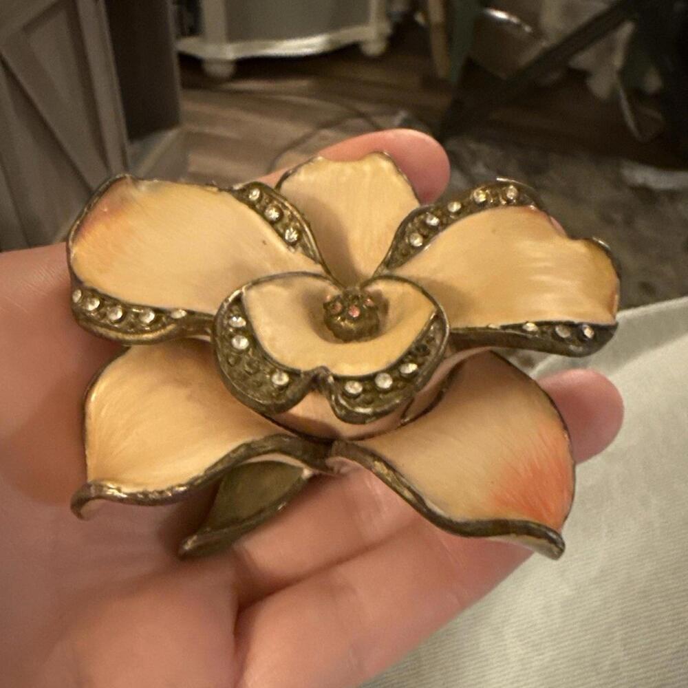 🌸 Vintage Opening Flower Trinket Box /‎ Hinged Floral Keepsake 🌸